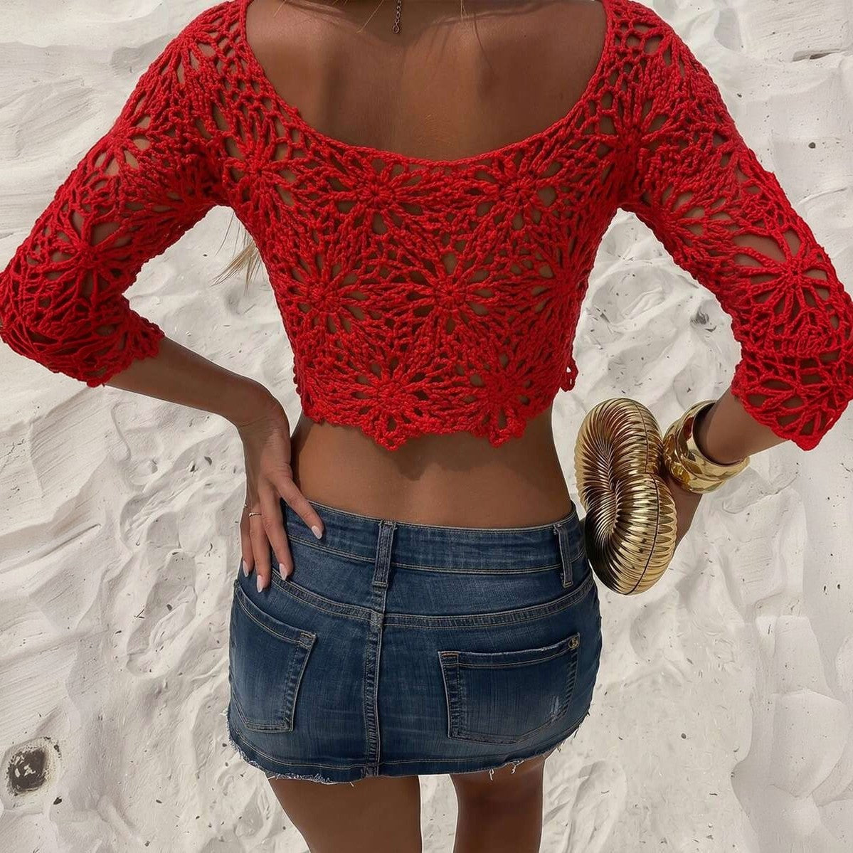 Short Smock Top Beach Cover up Smock Top Casual Long Sleeved Blouse Beach Top