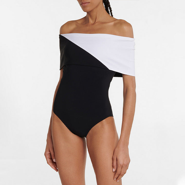 Black White High Grade One Piece Swimsuit Women Sets