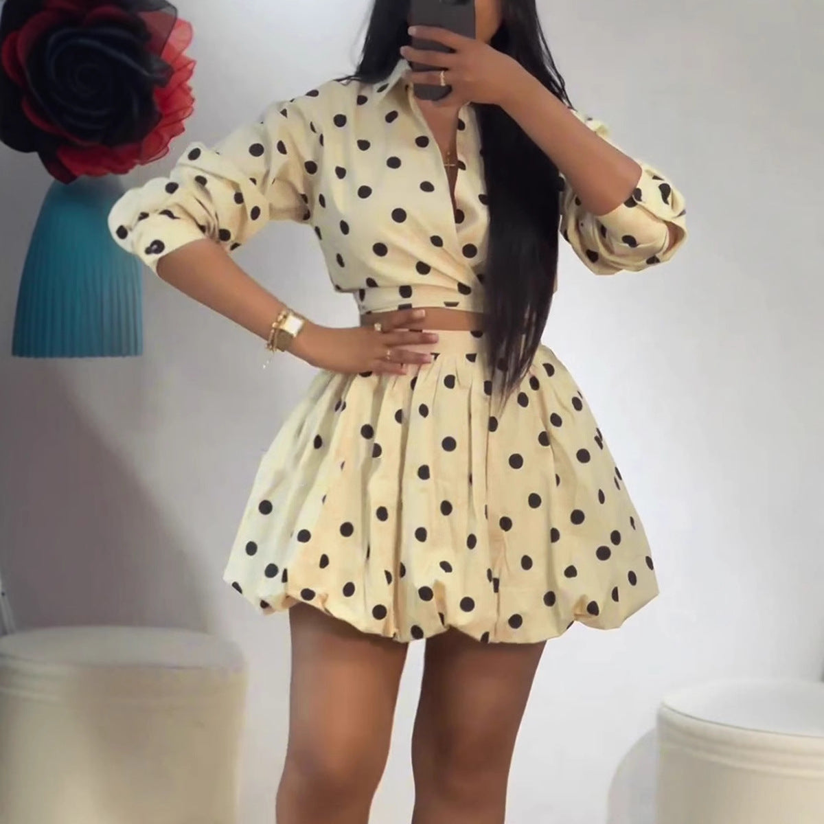 Aria Lace Polka Dot Skirt Set